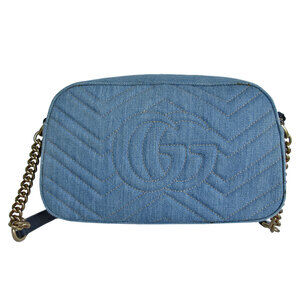 Gucci Blue shoulder gold GG Navy leather blue bag denim Marmont